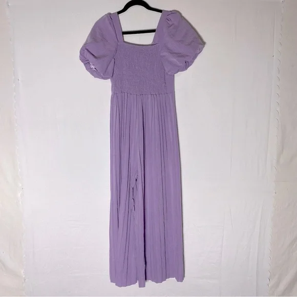 Women’s Lilac Purple Wide Pleated Leg Jumpsuit With Puff Sleeves S - Picture 2 of 16